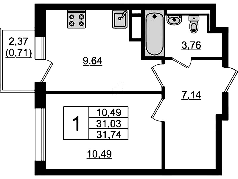 1-комнатная квартира 31.74 м², 7/12 эт., ЖК «Новые Лаврики»